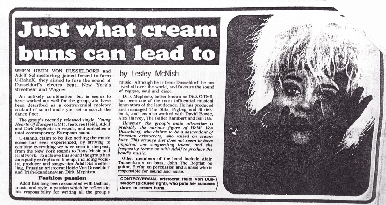 just what cream buns can lead to, press release, heidi von düsseldorf, ilona bolz-garland, u-bahnx 1985 emi